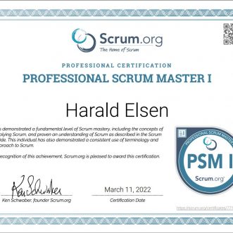Certification as a Professional Scrum Master (PSM I) from Scrum.org